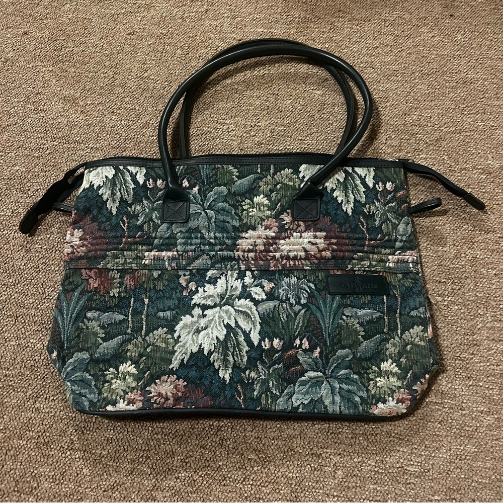 Vintage Atlantic overnight bag carpet floral tapestry grandma